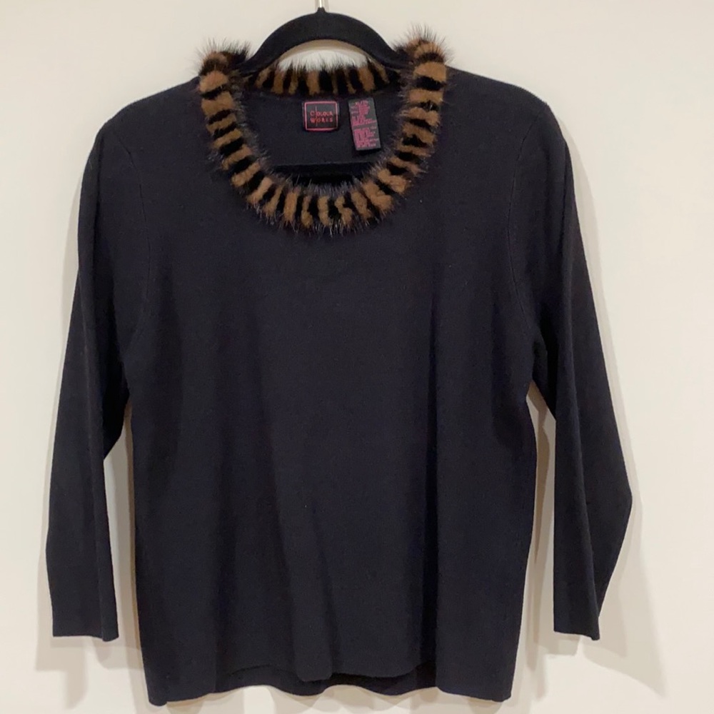 Color Works Fur Trimmed Sweater